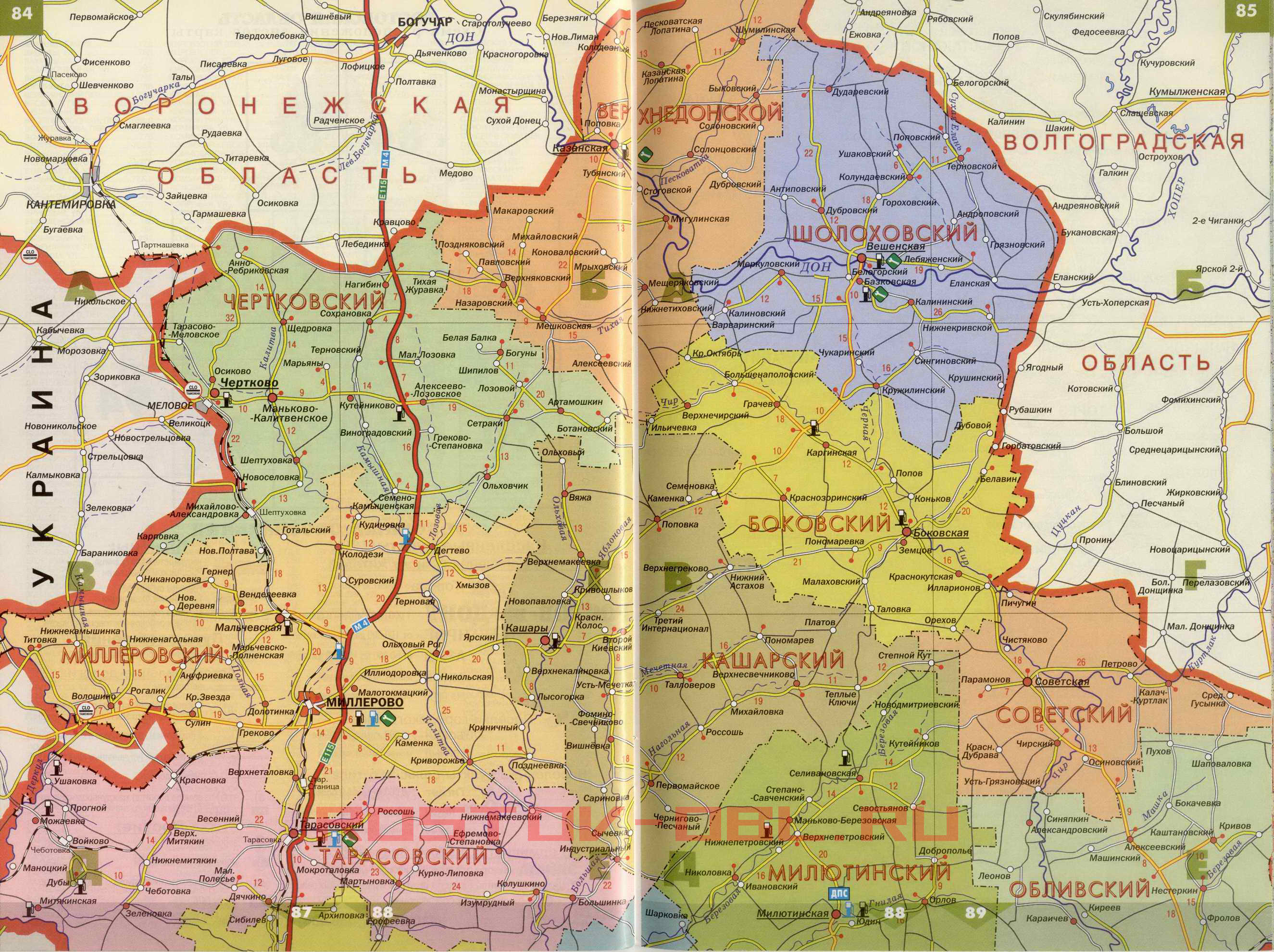Карта автомобильных дорог севера Ростовской области. Карта северных районов Ростовская область, A0 - 