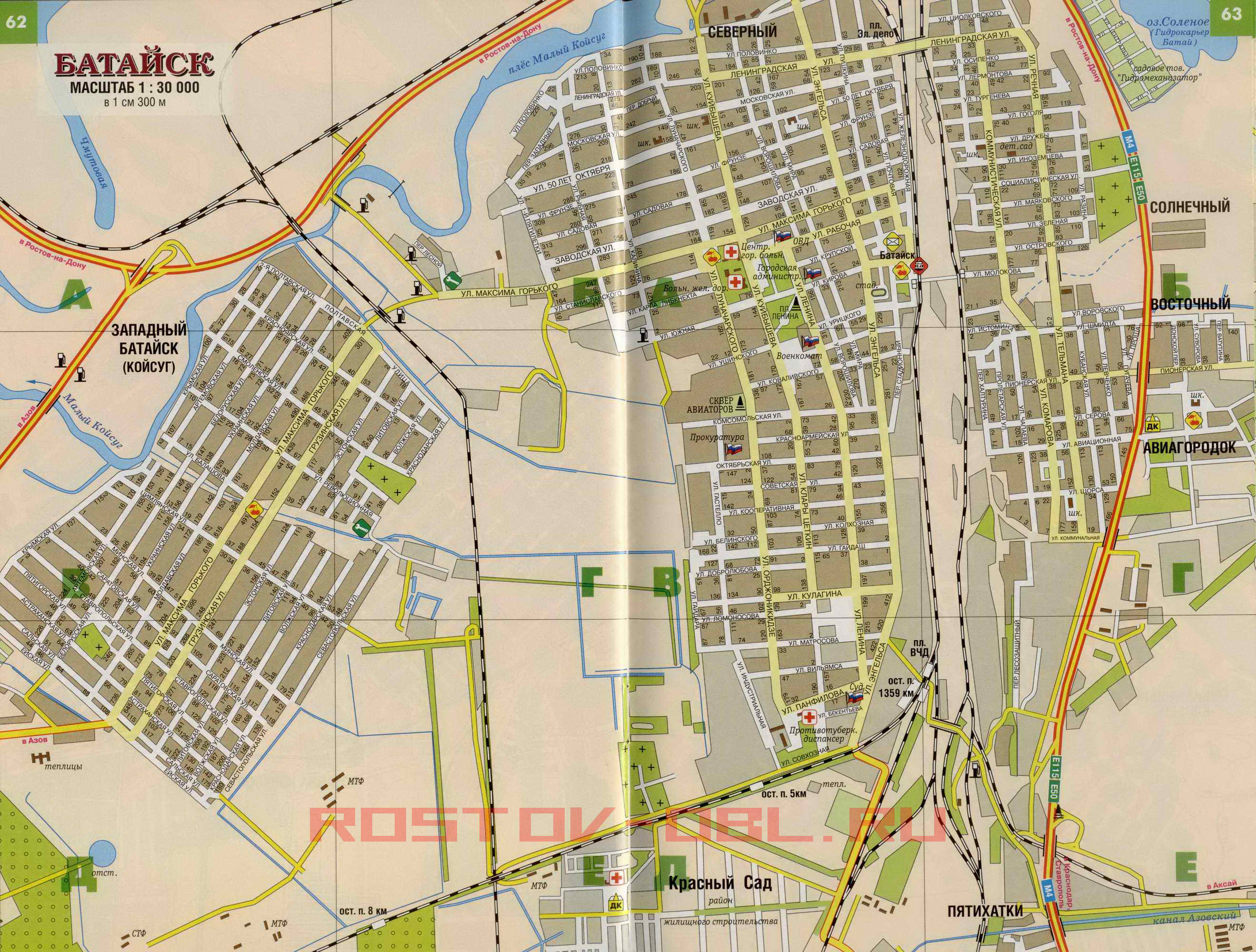 Автомобильная карта Батайска. Карта улиц Батайска с номерами домов, A0 - 